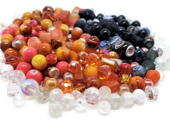 Halloween Colors Bead Soup Mix, 4oz Glass Bead Mix, Mixed Loose Lot Of Beads, Bulk Glass Beads,Mixed Beads Colors Shapes/Sizes,Bead Grab Bag