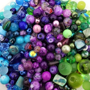 Peacock Bead Soup Mix, 4oz Glass Bead Mix, Mixed Loose Lot Of Beads, Bulk Glass Beads, Mixed Beads Colors Shapes & Sizes, Bead Grab Bag.