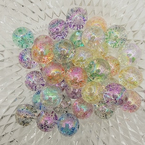 20mm Glitter Transparent  Bubblegum Beads, AB Gumball Beads in Bulk,  Bubble Gum Beads, 20mm Shiny Chunky Necklace Beads, Jewelry Beads