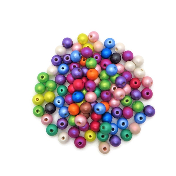 Colorful Pearlized Wood Beads, DIY Craft, Jewelry Beads For Kids, Wood Beads For Bracelets,  Rainbow Wood Beads, Handmade Crafts Wood Beads