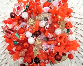 Red Acrylic Kandi Bead Mix, Y2K Beads, Rave Bead Jewelry, Kawaii Beads, BFF Bracelet Bead Mix,  Kidcore Beads For Jewelry.