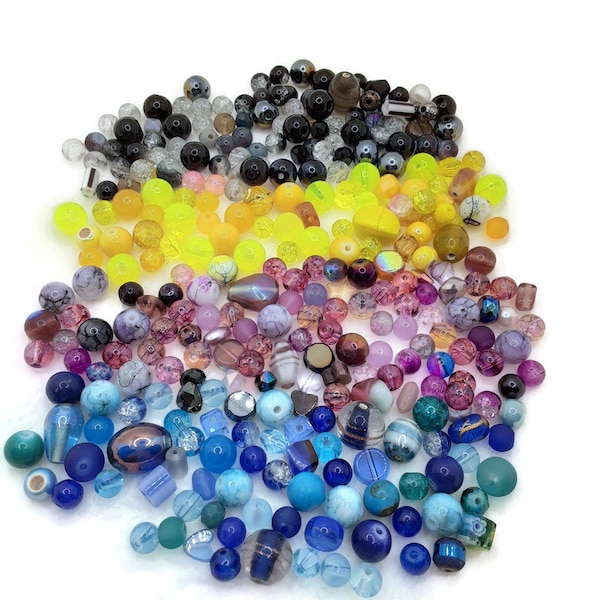 Starry Night Bead Soup Mix, 4oz Glass Bead Mix, Mixed Loose Lot Of Beads, Bulk Glass Beads,Mixed Beads Colors Shapes & Sizes, Bead Grab Bag.