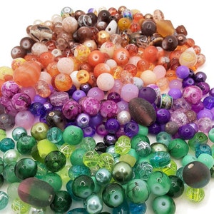 Colorful Bead Soup Mix, 4oz Glass Bead Mix, Mixed Loose Lot Of Beads, Bulk Glass Beads, Mixed Beads Colors Shapes & Sizes, Bead Grab Bag.