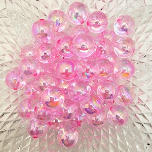 20mm Pearl Pink Transparent  Bubblegum Beads, AB Gumball Beads in Bulk,  Bubble Gum Beads, 20mm Shiny Chunky Necklace Beads, Jewelry Beads