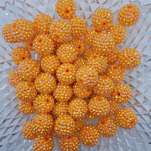20mm Orange Rhinestone Bubblegum Beads, Gumball Beads in Bulk, Bubble Gum Beads, 20mm Shiny Chunky Necklace Beads, Jewelry Beads