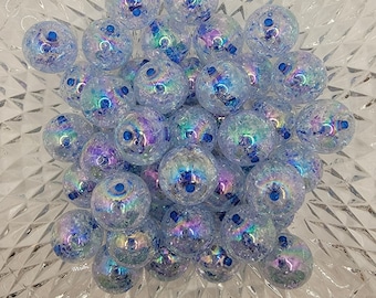 20mm Blue Crackle Bubblegum Beads, 20mm AB Gumball Beads in Bulk,  Bubble Gum Beads, 20mm Shiny Chunky Necklace Beads, Jewelry Beads