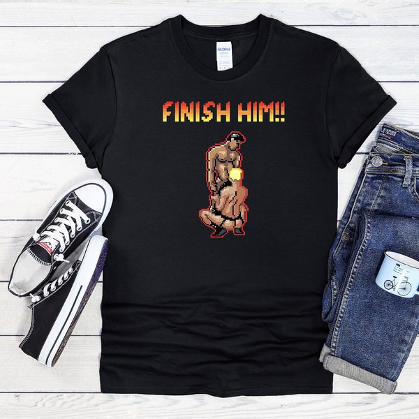 Finish Him Gayming 8bit Gay T Shirt Hoodie Sweatshirt Baseball Men Women Unisex Baggy Boyfriend Jute Shopper Make Up Accessories Bag 3_1_0_3