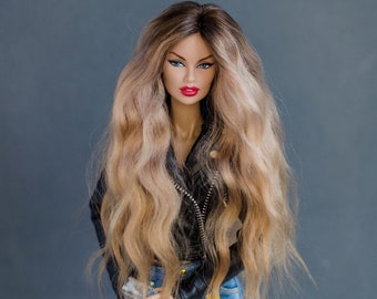 Ombre brown/blonde angora goat wig Fashion royalty / Integrity / Dominion /Janchor  dolls hair/Poppy Parker too