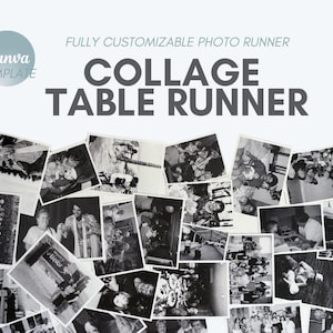 Modello di runner da tavolo con collage fotografico personalizzato Canva / Decorazione commemorativa, per matrimonio, anniversario, festa di famiglia stampabile / Download digitale fai da te