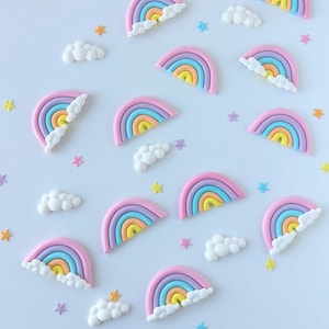 Pastel rainbow and cloud fondant cupcake toppers, fondant cake toppers, decorations