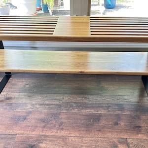 Mid-Century Modern Oak Bench with Shelf, 50- 51 Inches in Length, Slatted, Coffee Table with Shelf for Books and Decor