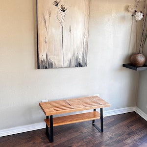 Banco de listones de roble con estante: Banco de entrada estilo George Nelson corto imagen 1