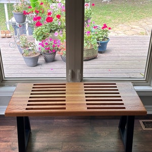 Short Slatted Oak Bench, For Smaller Spaces, Coffee Table, Mid-Century Modern, George Nelson Style Length 28-31” Available, Custom Orders
