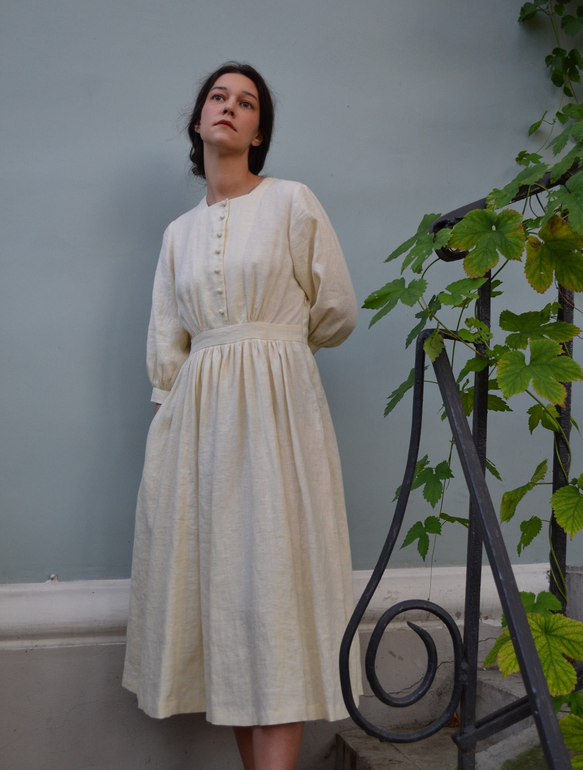 Linen White Retro Dress. - Etsy