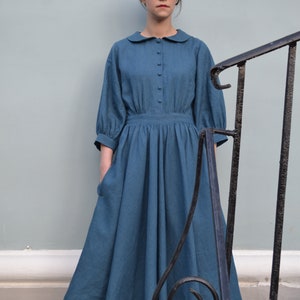 PAINTER DRESS - LINEN - BLUE