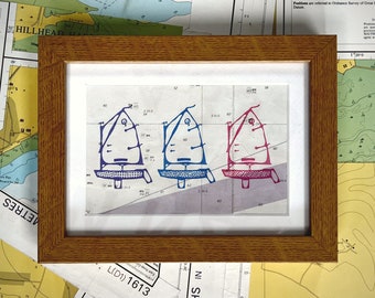 Optimist dinghy framed print on nautical chart