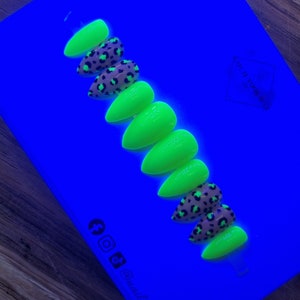 Neon UV Lime Green Leopard Print Custom Press On Nails • Stick On • Pre-sized • 20 set •Temporary • Glue