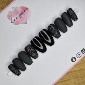 Black Glitter Matte Gloss Custom Press On Nails