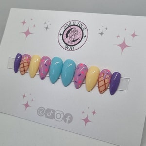 Eiswaffel Druck auf die Nägel • Stiletto • Kleben • Vorgefertigte Größe • Temporär • Kleber
