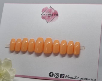 Peach Custom Press On Nails • Solid Colour • Any Colour • Stick On • Pre-sized • 20 Set • Temporary • Glue