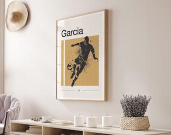 Gepersonaliseerde voetbalposter, aangepaste voetbalshirtkunst, voetbalspelerprint, voetbalcadeaus, voetbalkunst aan de muur, jongenskamer voetbal, voetbalprint