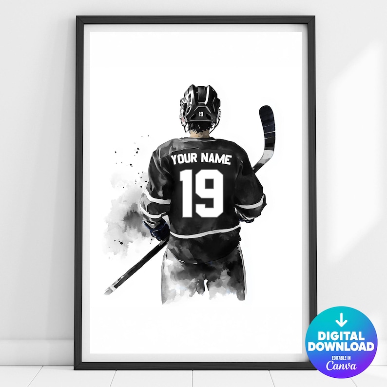 a watercolor painting of a hockey player