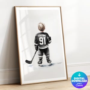 Personalized Hockey Print, Custom Hockey Jersey Print, Black and White, Sports Wall Art, Boys Room Decor, Hockey Gift for Him, Hockey Poster