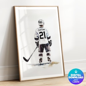 Personalized Hockey Print, Custom Hockey Jersey Print, Black and White, Sports Wall Art, Boys Room Decor, Hockey Gift for Him, Hockey Poster
