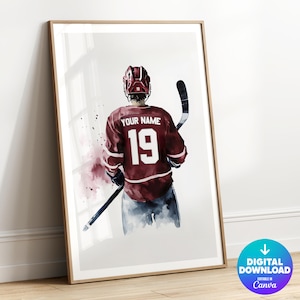 Personalized Hockey Print, Custom Hockey Jersey Print, Hockey Wall Art, Boys Room Decor, Hockey Gift for Him, Hockey Poster, Ice Hockey Gift