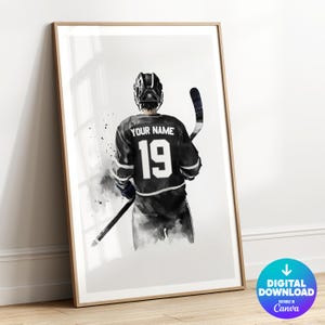 Personalized Hockey Print, Custom Hockey Jersey Print, Black and White, Sports Wall Art, Boys Room Decor, Hockey Gift for Him, Hockey Poster