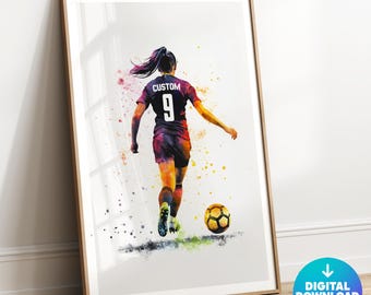 パーソナライズされた女の子向けサッカー ウォール アート、印刷可能なサッカー プリント、女の子の寝室用サッカー デコレーション、女の子向けサッカー ギフト、サッカー ポスター、サッカー ジャージ