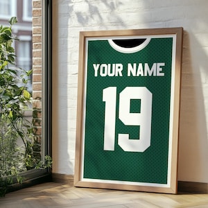 Custom Sports Jersey Wall Art, Personalized Name Number, Green Jersey Art, Digital Download, Printable, Boys Room Decor, Football Basketball