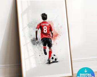 Impressão de nome personalizado de futebol, impressão de arte de parede de futebol personalizada, presente de futebol, quarto de meninos, camisa de futebol, arte de futebol, impressão de futebol, Canva, masculino