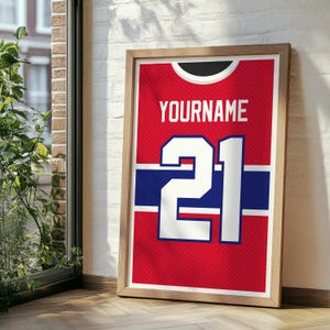 Personalized Hockey Jersey Print, Custom Hockey Print, Hockey Poster, Hockey Gift for Boys Bedroom Decor, Red Hockey Jersey, Hockey Wall Art