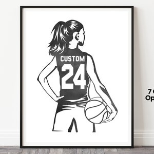 Personalized Girls Basketball Poster, Basketball Jersey Art, Female Basketball Player, Female Basketball Gift, Girls Basketball Gifts