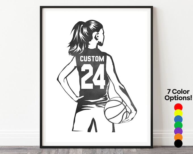 Personalized Girls Basketball Poster, Basketball Jersey Art, Female Basketball Player, Female Basketball Gift, Girls Basketball Gifts