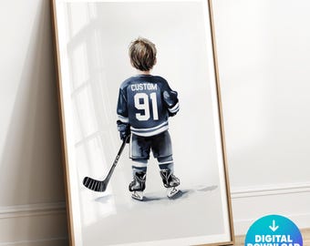 Impresión de hockey personalizada, imprimible, impresión de camiseta de hockey, arte mural deportivo, decoración de habitación de niño, regalo de hockey para él, póster de hockey, digital