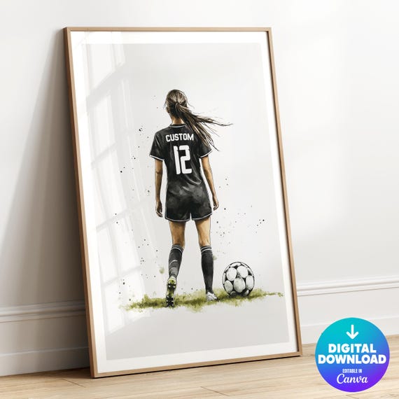 Personalized Girls Soccer Wall Art, Girls Soccer Prints, Girls Bedroom Decor, Soccer Gift for Girls, Soccer Poster, Womens Soccer Jersey Art