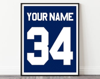 Custom Jersey Poster, Blue White Personalized Jersey Art, Custom Sports Print, Custom Sports Decor, Custom Name Sports Wall Art, Son Gifts