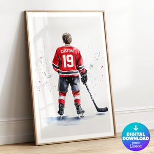 Personalized Hockey Print, Printable, Custom Hockey Jersey, Hockey Wall Art, Boys Room Decor, Hockey Gift for Him, Hockey Poster