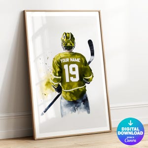 Personalized Hockey Print, Custom Hockey Jersey Print, Watercolor Print, Boys Room Decor, Hockey Gift for Him, Hockey Poster, Ice Hockey Art