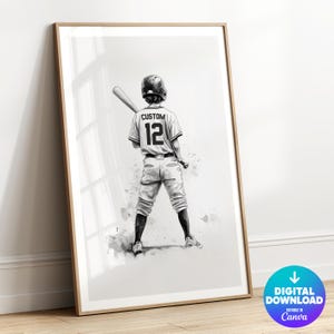 Personalized Baseball Wall Art, Printable Baseball Prints, Boys Bedroom Decor, Boy Baseball Poster, Men Baseball Art, Baseball Jersey Print