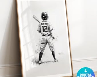 Personalized Baseball Wall Art, Printable Baseball Prints, Boys Bedroom Decor, Boy Baseball Poster, Men Baseball Art, Baseball Jersey Print