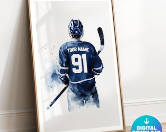 Impresión de hockey personalizada, impresión de camiseta de hockey personalizada, arte de pared de hockey, decoración de habitación de niño, regalo de hockey para él, póster de hockey, regalo de hockey sobre hielo