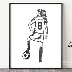 Personalized Girls Soccer Poster, Soccer Jersey Art, Female Football Soccer Player Female Soccer Woman Personalized Gift, Girls Soccer Gifts