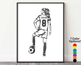 Personalized Girls Soccer Poster, Soccer Jersey Art, Female Football Soccer Player Female Soccer Woman Personalized Gift, Girls Soccer Gifts