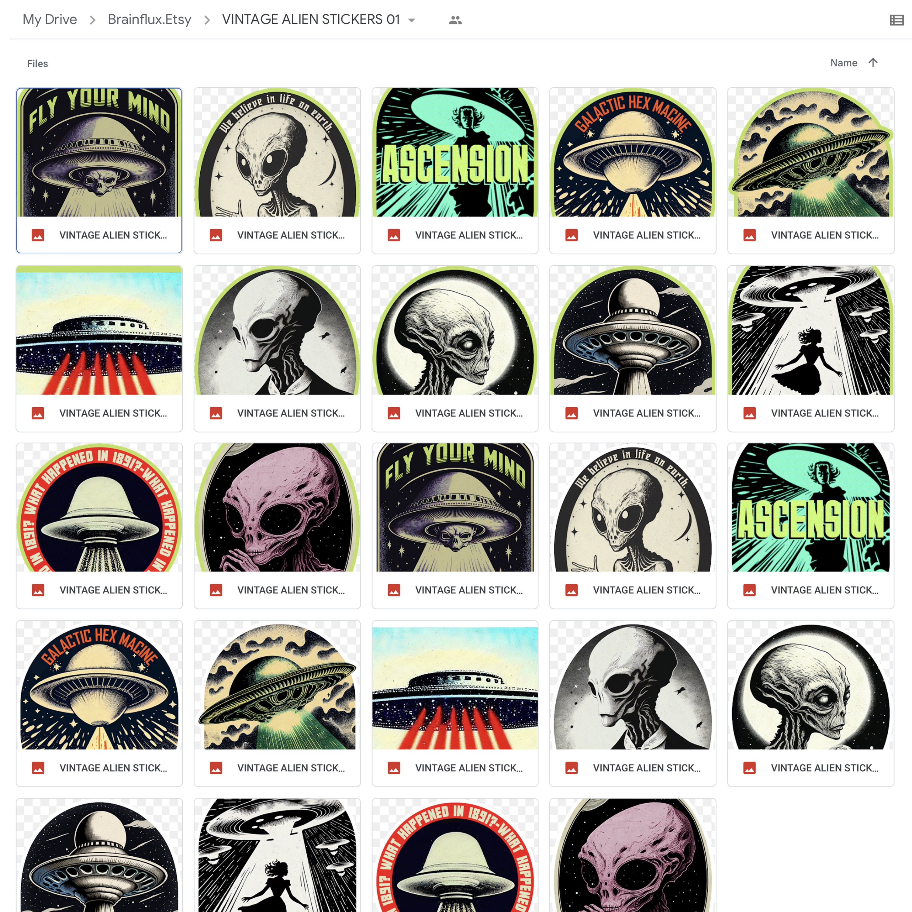 12 Pieces of VINTAGE ALIEN Sticker Sheet, A3,A4 Digital Print File ...