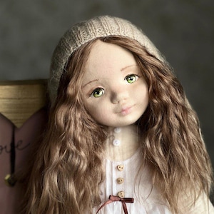 100% Handmade Textile Doll with real face,  long beautiful hair and green eyes . Art Interior Rag Doll. Cute doll. Collectible textile Doll