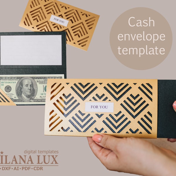 Modèle d'enveloppe de trésorerie LUX pour hommes SVG, porte-monnaie, enveloppe cadeau, fichiers de carte d'anniversaire pour Cricut Laser Cut, papercut Cameo (svg dxf ai cdr)