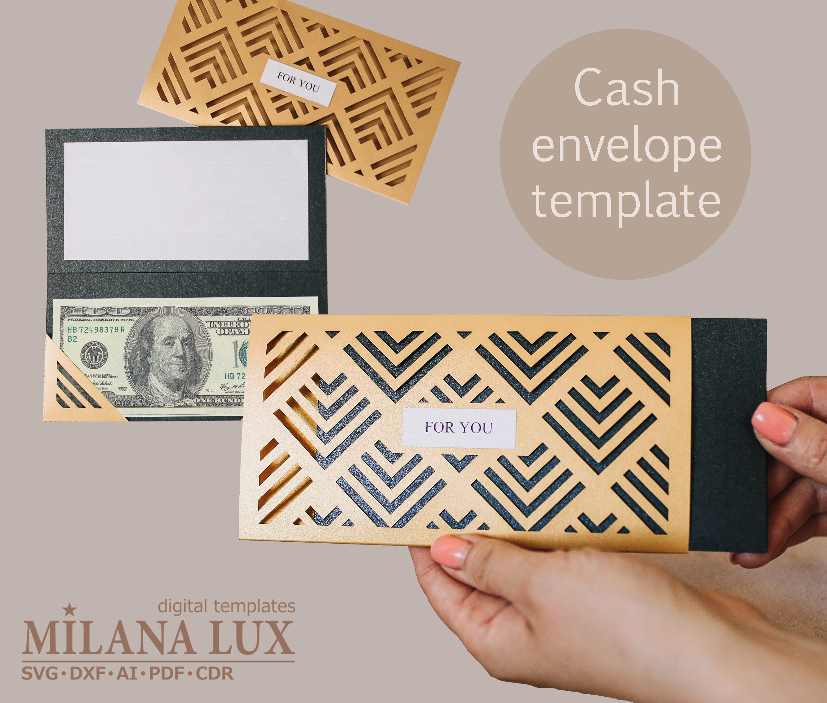 LUX Men's Cash Envelope Template SVG Money Holder Etsy UK